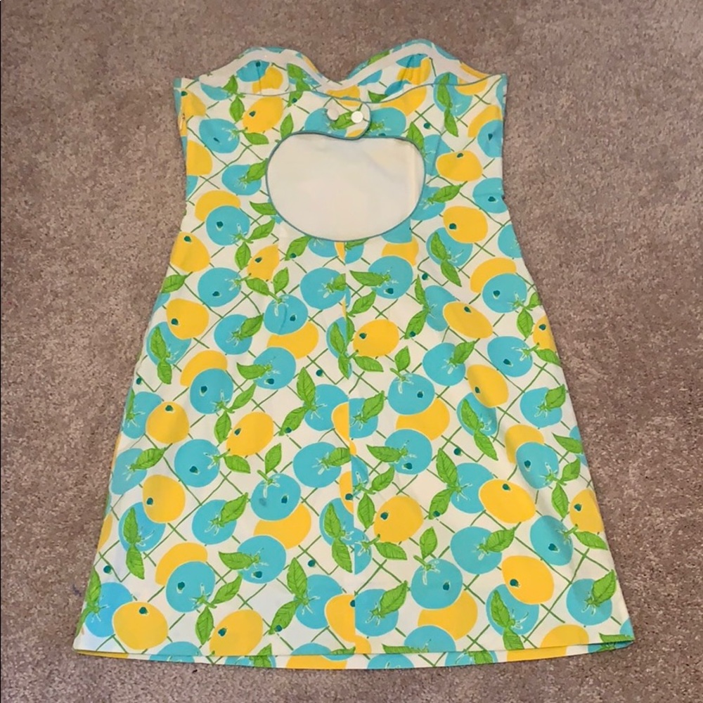 Lilly Pulitzer Strapless Citrus Print Sheath Dress in Yellow, Blue, Green - Picture 3 of 4
